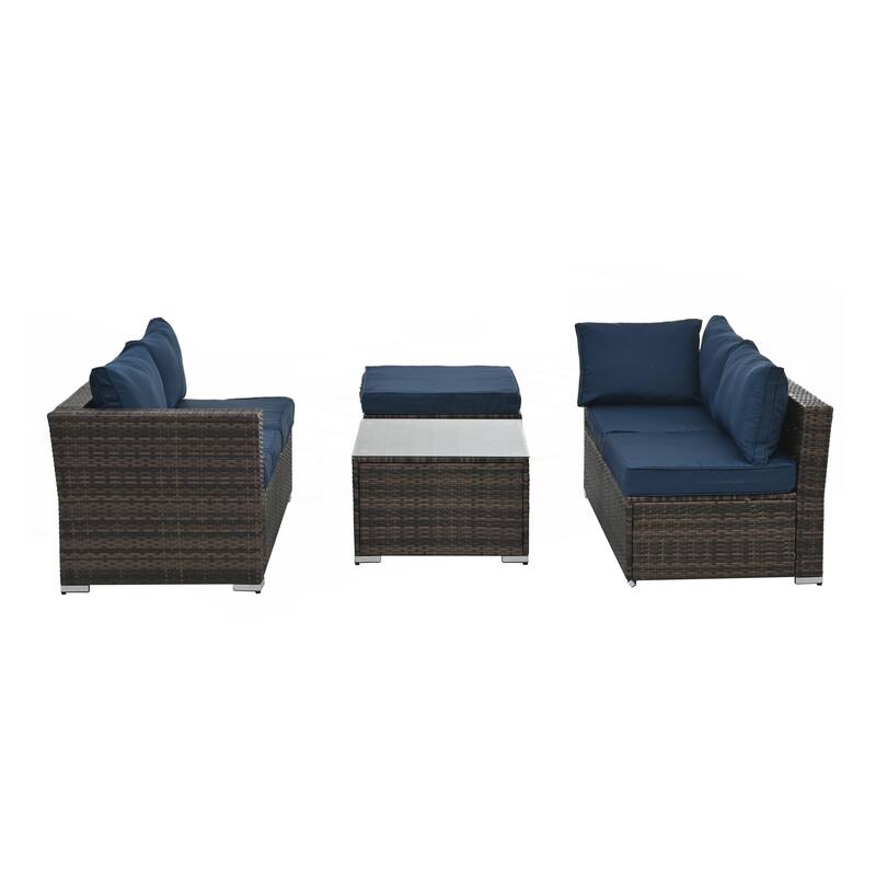 4 Set Wicker Furniture With Tempered Glass Coffee Table