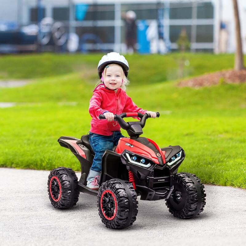 Aosom 12V Kids ATV Quad Car with Forward & Backward Function, Four Wheeler for Kids with Wear-Resistant Wheels, Music - Red