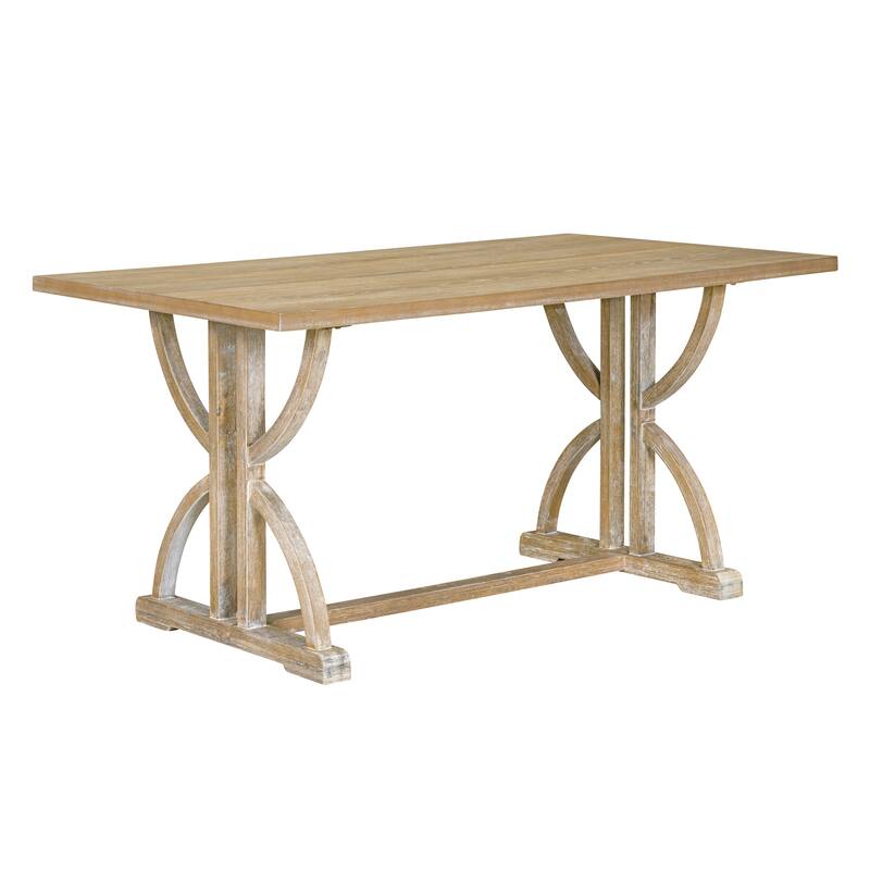 6 Pcs Wood Dining Table Set, Rectangular Kitchen Table Set with Unique Legs, 4 Upholstered Chairs and 1 Padded Bench