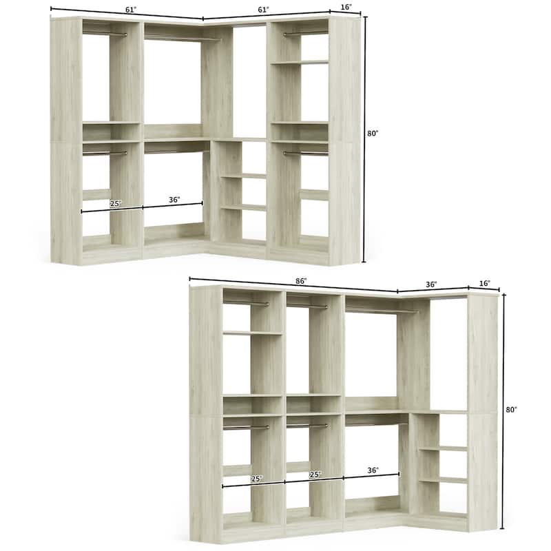 Cimly Set of 3 Closet System with Hanging Rods, Corner Closet Organizer with Adjustable Storage Shelves