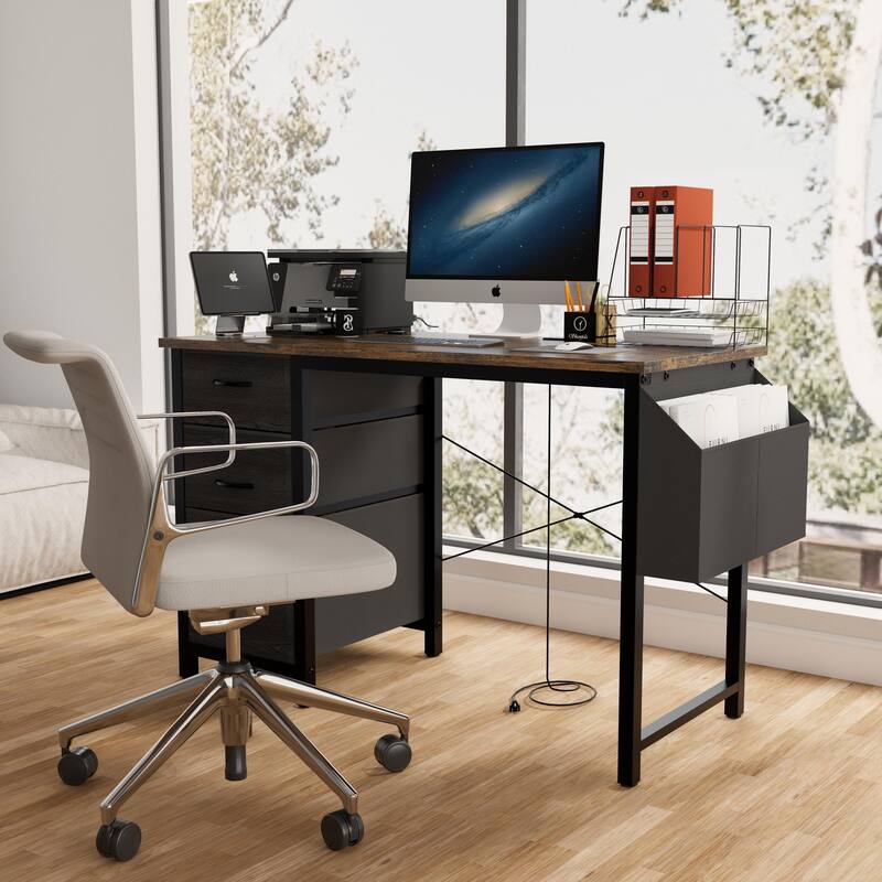 47.3"office desk with power outlet,3drawers and Side Pocket