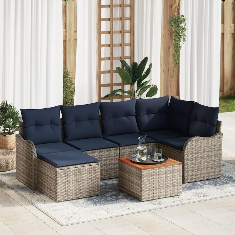 vidaXL 7 Piece Garden Sofa Set with Cushions - 91.5×48.2×27.2 - Grey