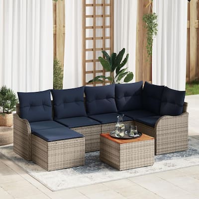 vidaXL 7 Piece Garden Sofa Set with Cushions - 91.5×48.2×27.2