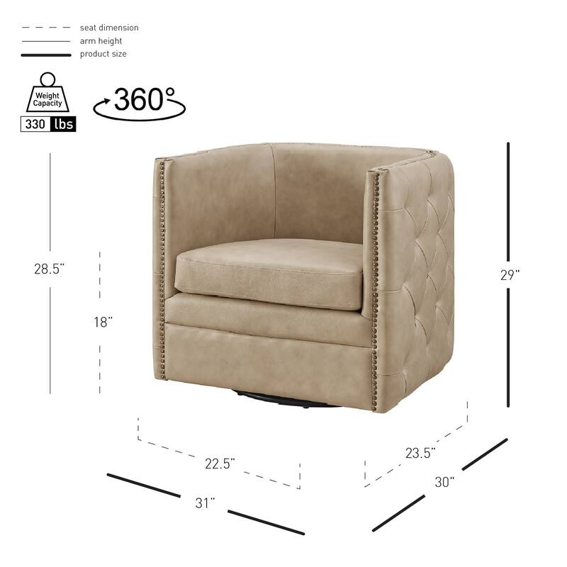 NPD Furniture Leslie Top Grain Leather Swivel Tufted Chair