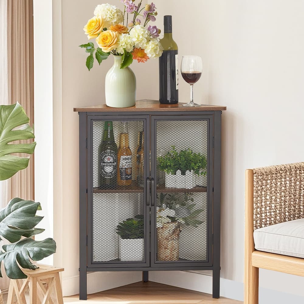 VECELO Triangular Corner Cabinet 27.5" 3-tier End Table with Mesh Doors For Small Spaces Indoor Outdoor(1PCS/2PCS)