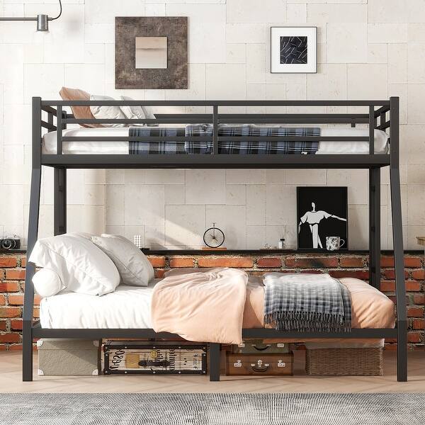 slide 2 of 51, Safety Design Black Metal Bunk Bed Black-1 - Full over King