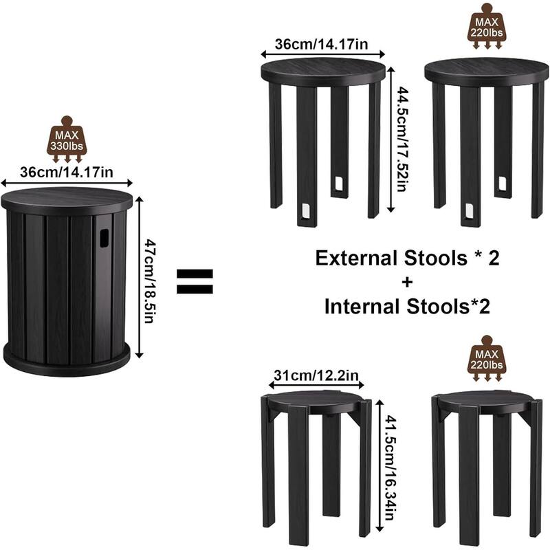 4-in-1 Wooden Stackable Stools, Set of 4 Multifunctional Chairs