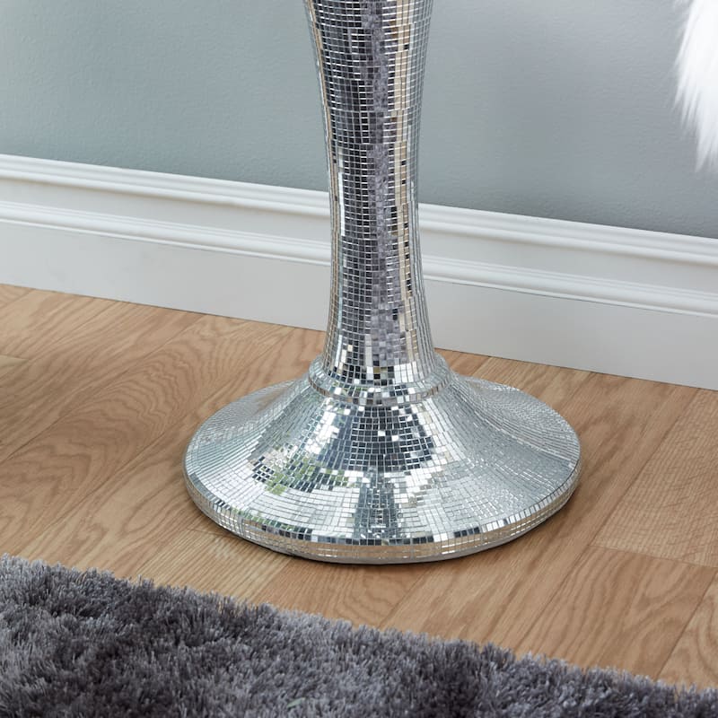 Silver Glass Mosaic Mirrored Turned Floor Pedestal Table
