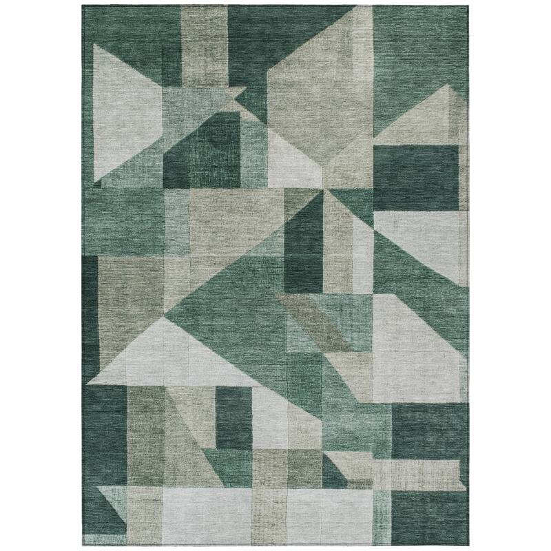 Machine Washable Indoor/ Outdoor Modern Geo Chantille Rug
