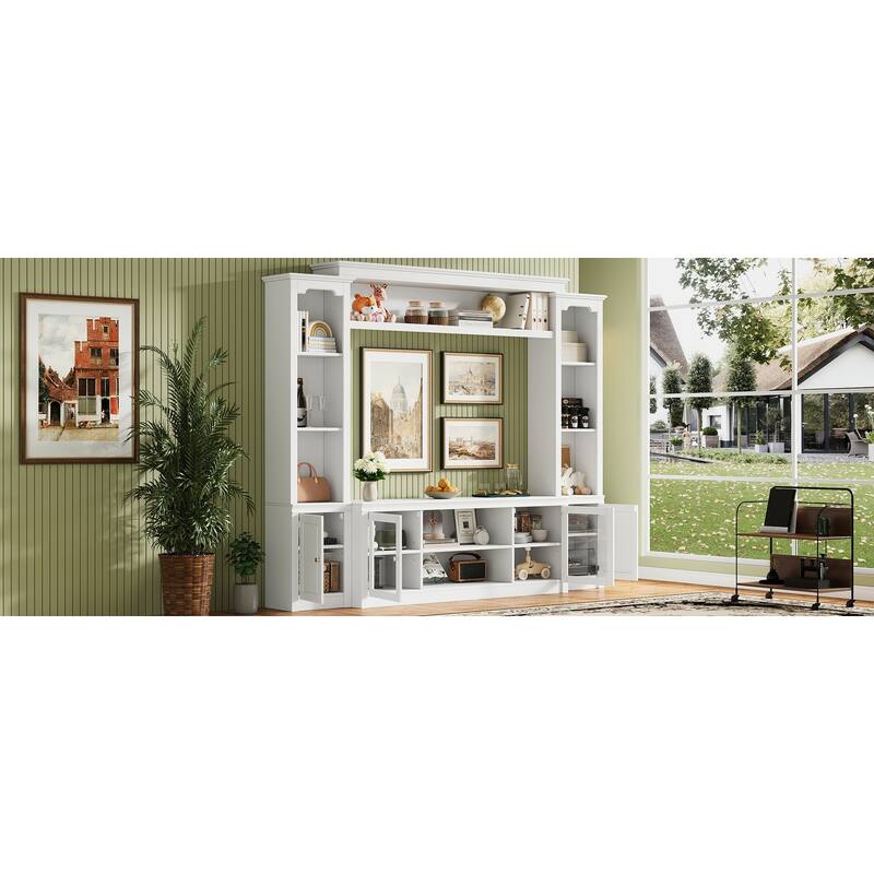 Wall Unit TV Stand with Bookshelves for TVs up to 65", Wood TV Console Table Media Entertainment Center with Storage Cabinet