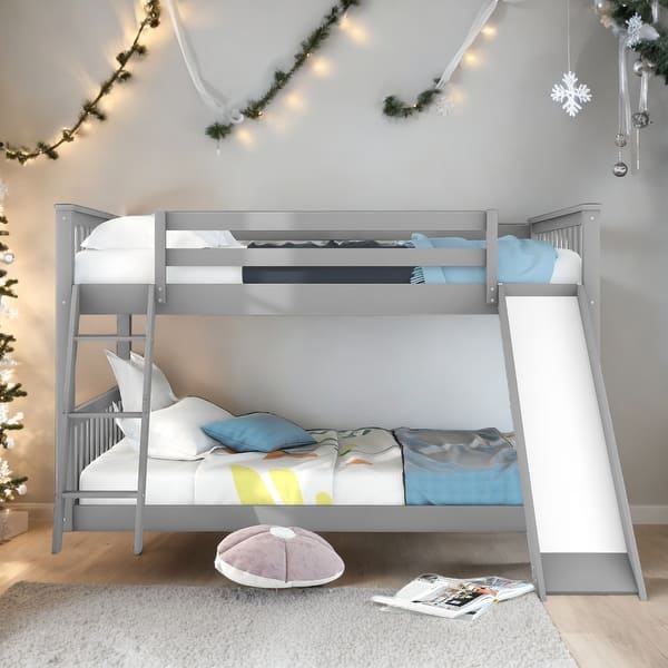 slide 2 of 24, Full over Full Bunk Bed with Slide & Ladder White