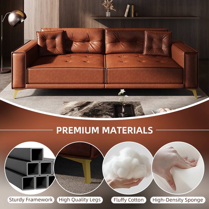 Oversized 3-in-1 Convertible Sofa Bed, 92.1" Faux Leather Square Arms Loveseat, Modern Pull-Out Sleeper Couch with Pillows