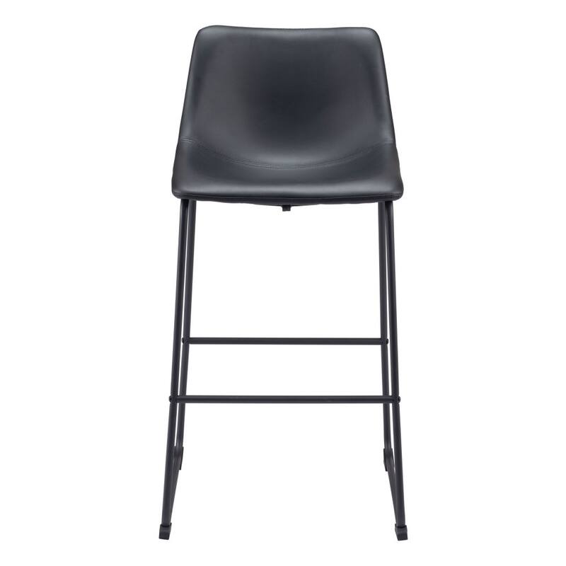 HomeRoots Set of Two 29" Black Faux Leather and Steel Counter Height Bar Chairs