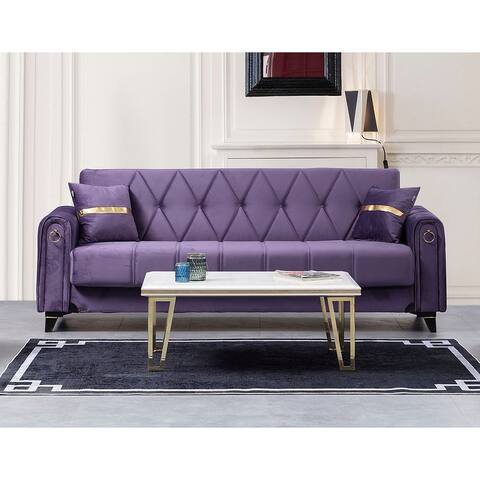 Nevada Modern Purple Velvet Upholstered Tufted Sleeper Sofa with Storage