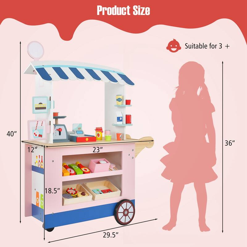 Costway Kids Snacks & Sweets Food Cart Kids Toy Cart Play Set with 30 - See Details