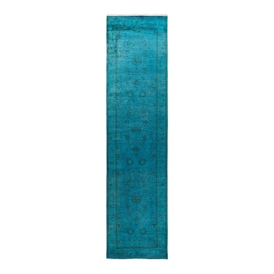 Fine Vibrance, One-of-a-Kind Hand-Knotted Runner Rug - Blue, 2' 6" x 10' 3" - 2' 6" x 10' 3"