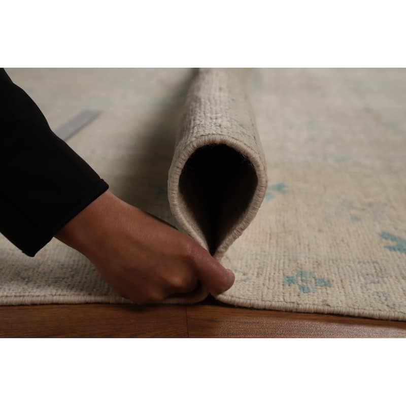 Hand Knotted Oriental 100% Wool Carpet Transitional All-Over Beige & Ivories Oushak Area Rug - 10' 6'' X 8' 2''