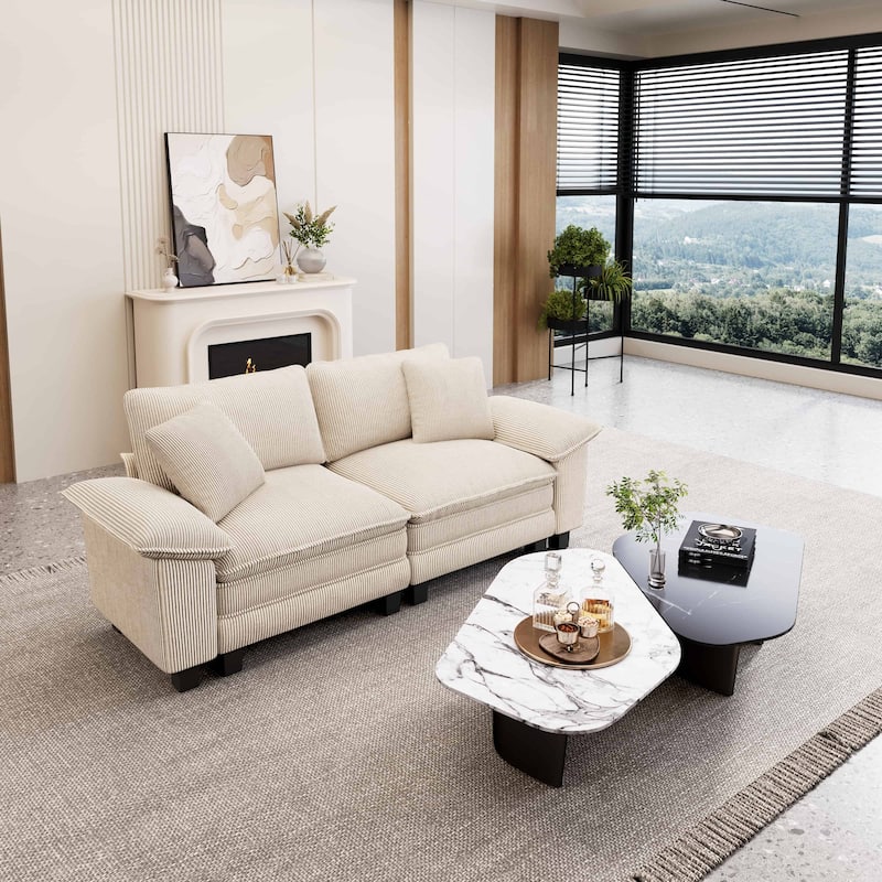 MAISON ARTS Cloud Modular Deep Seat Sofa, Chenille or Corduroy Sectional Couch with Removable Arms, 1–4 Seater - Beige Corduroy(2 Pieces) - Symmetrical