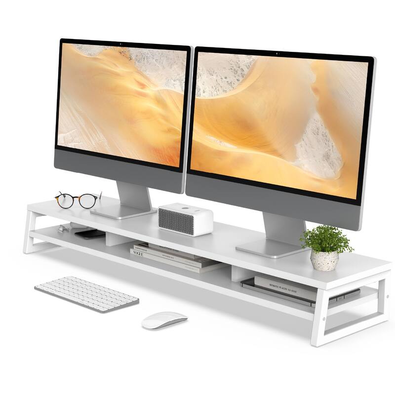 Fenge Dual Monitor Stand Riser for Desk, 42.5in Large Monitor Stand for 2 Monitor - 42.5x9.2x5.4 inches - White