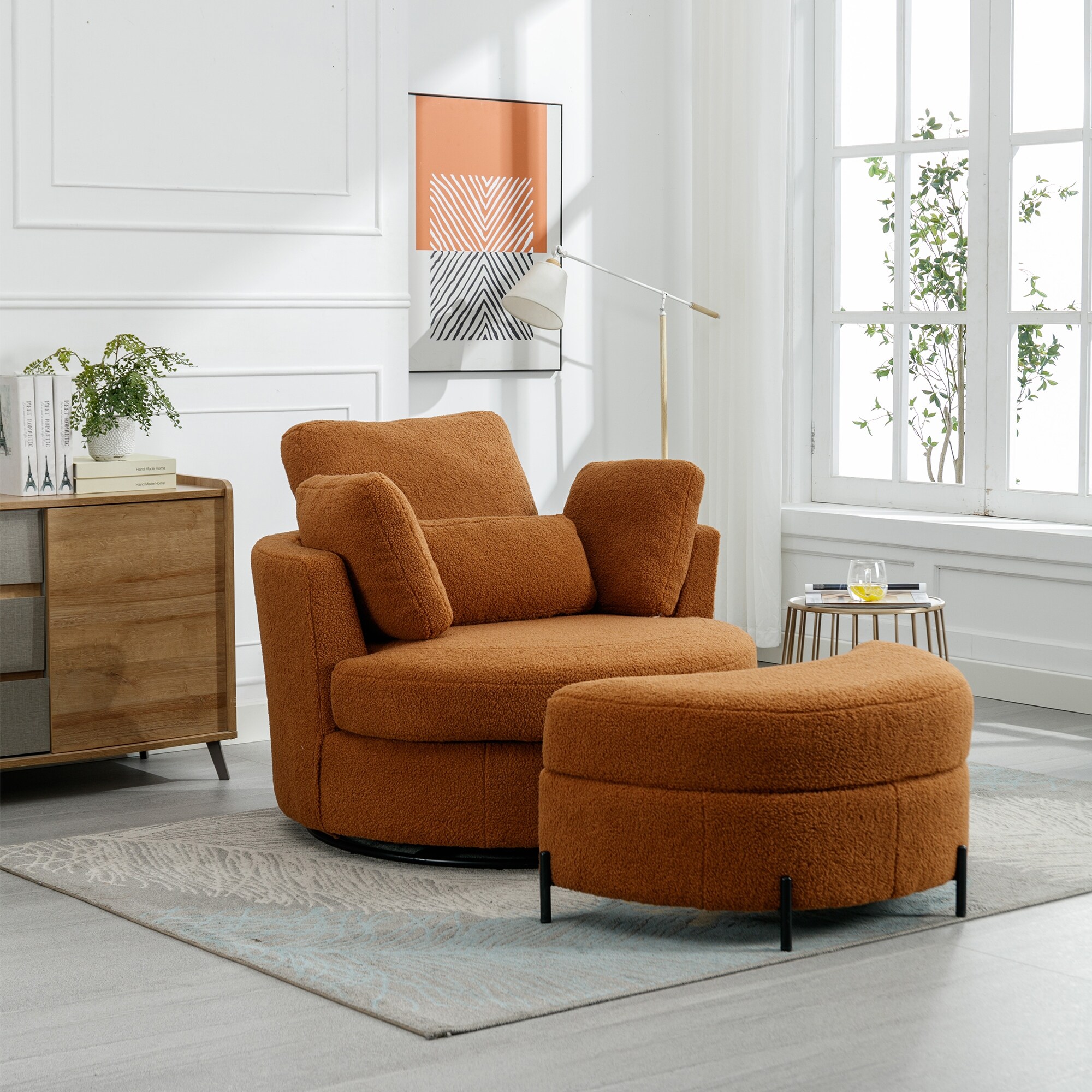 Swivel Accent Barrel Chair and Half with Upholstered Half Crescent Moon Storage Bench Large Ottoman for Living Room Bedroom Bed Bath Beyond 40943170