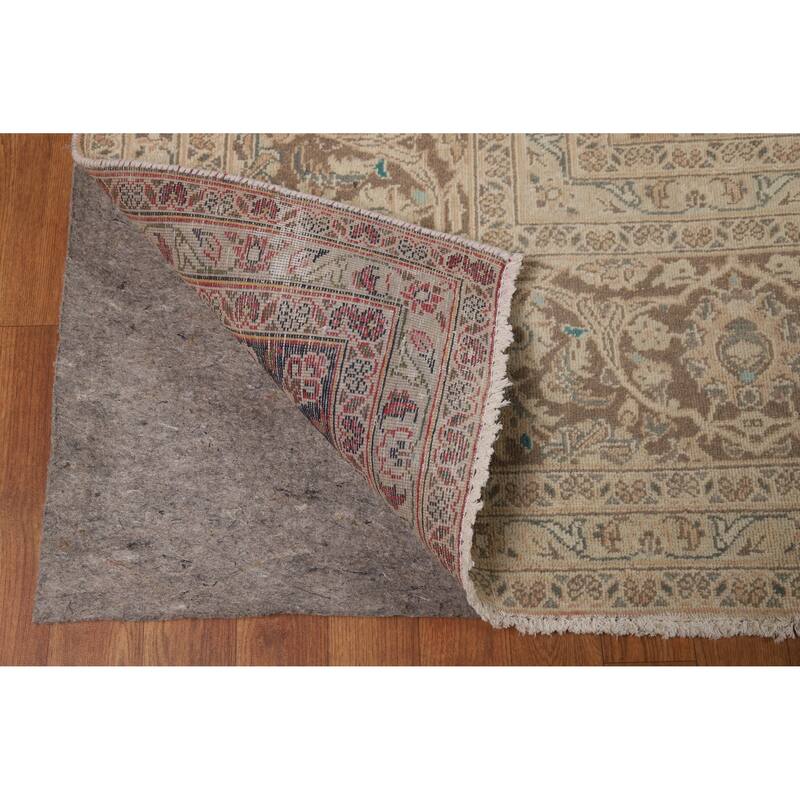 Traditional Pink Mashad Persian Vintage Area Rug Handmade Wool Carpet - 9'7" x 12'8"