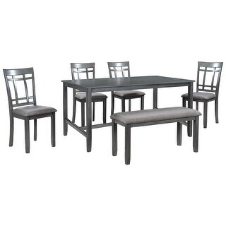 6 Piece Wood Rectangular Dining Table set w/Bench & Upholstered Chairs ...