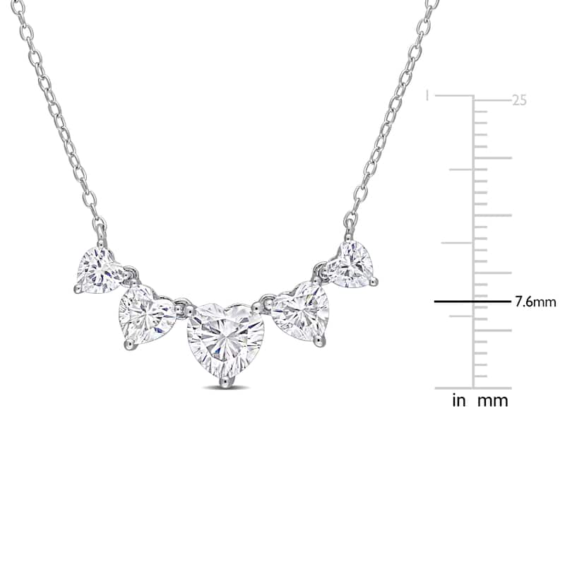 Miadora 2ct DEW Heart-cut Moissanite 5-Stone Graduated Bar Station Necklace in Sterling Silver