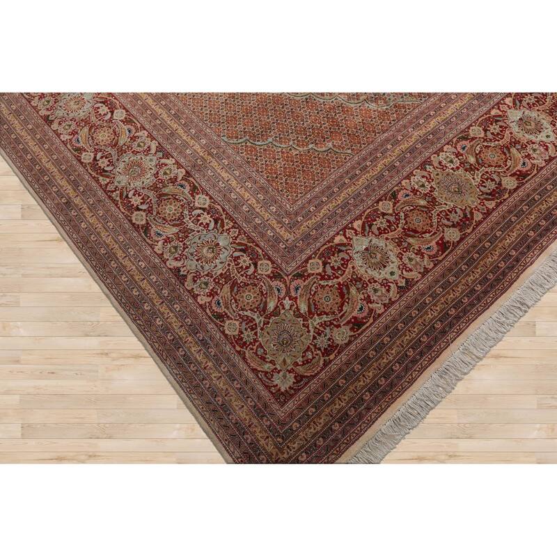 Hand Knotted Beige Persian Wool & Silk Traditional Oriental Area Rug - 13' 1'' x 20'