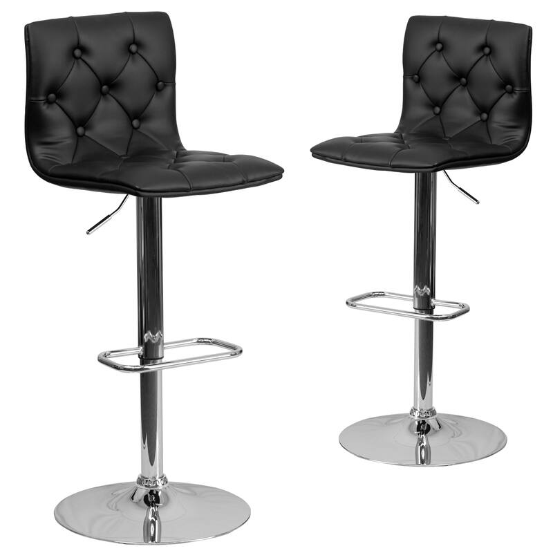 2 Pack Contemporary Button Tufted Adjustable Height Barstool with Chrome Base