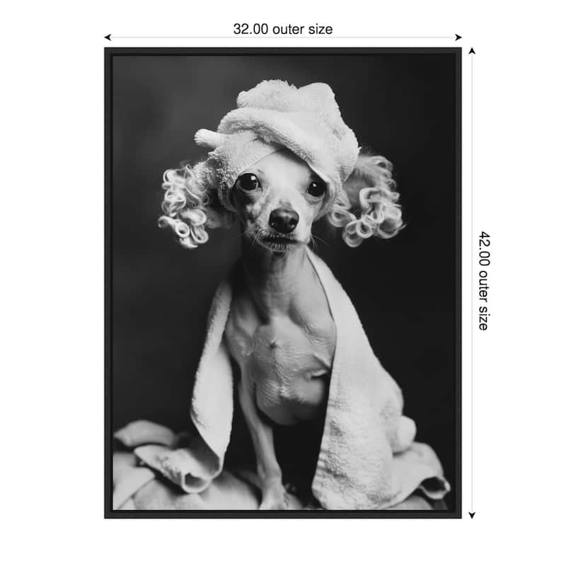 Spa Day Pooch by Niky Rahner Framed Canvas Wall Art - 32 x 42 in