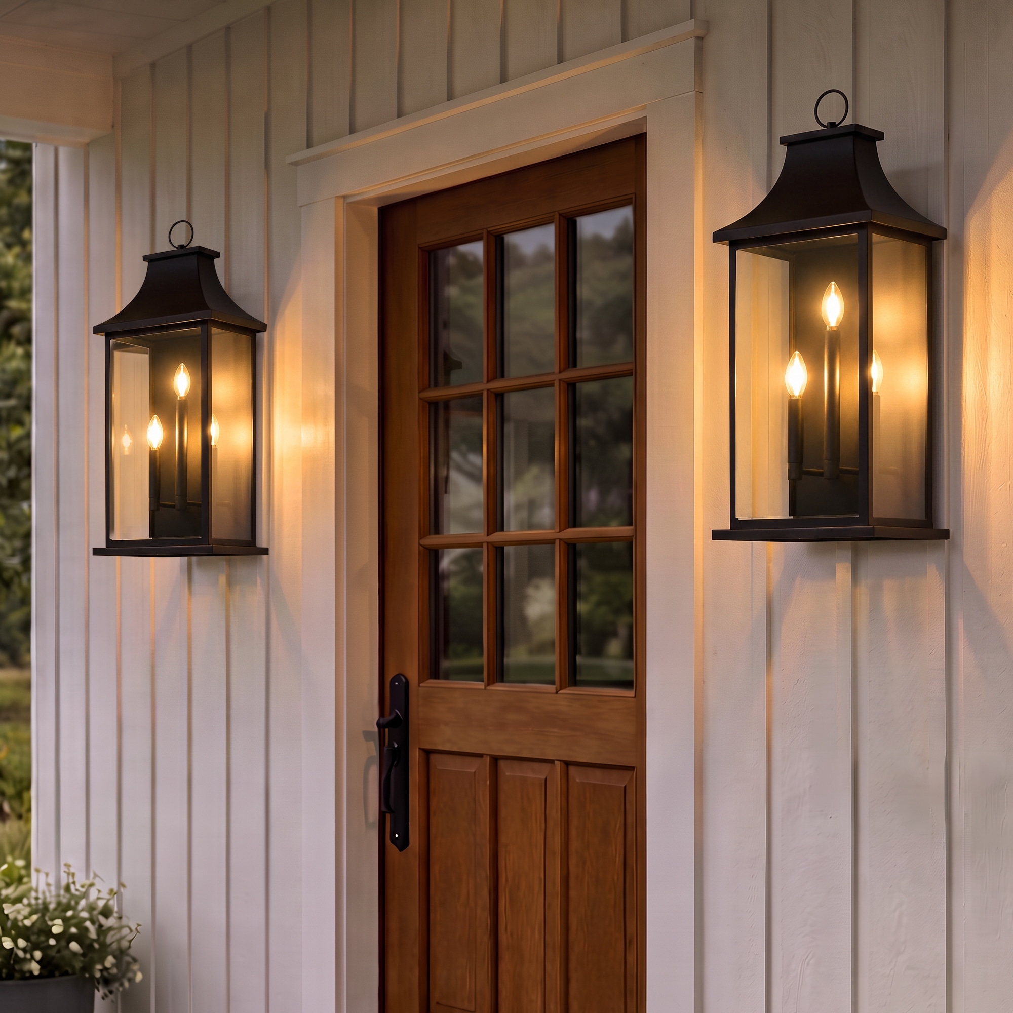 Vintage Outdoor Wall Light Fixture,28in&3-Light Glass Lantern,Weather Resistant Fixture for Front Door/Yard/Patio