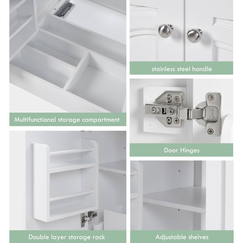 Bathroom Vanity with Ceramic Sink, Solid Wood Bathroom Cabinet, Storage Cabinet with 2 Soft-Close Doors & Adjustable Shelf