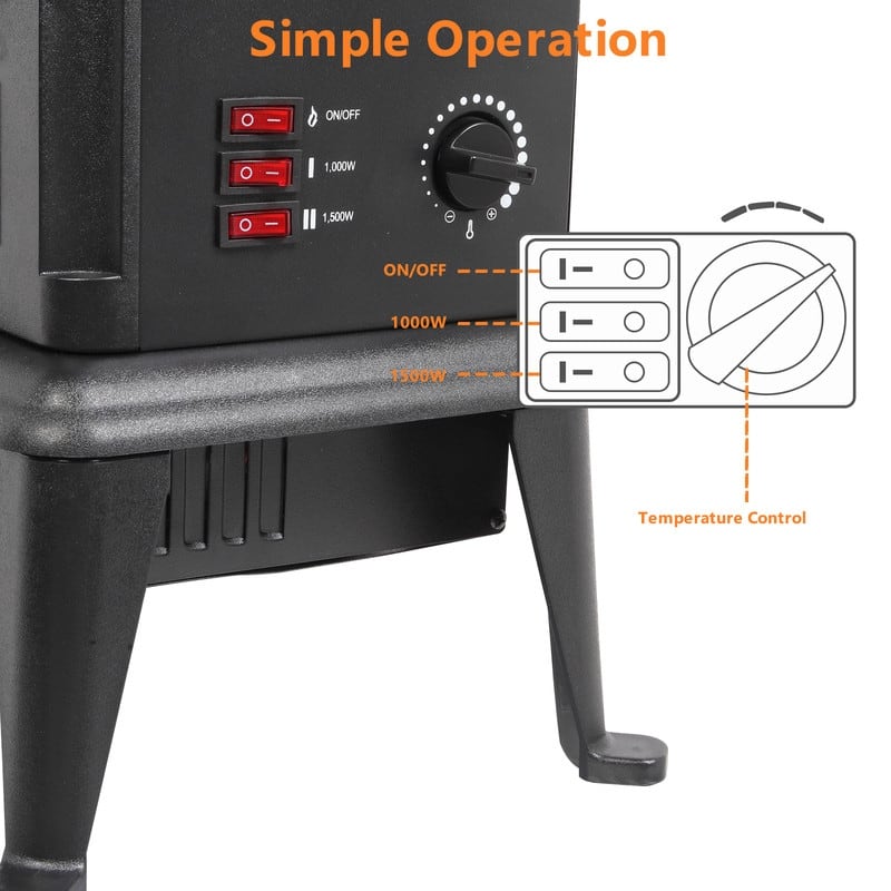1500W Infrared Portable Space Heater Freestanding Fireplace, Black