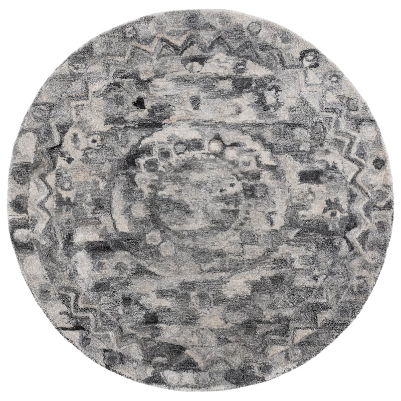 SAFAVIEH Handmade Anatolia Piedad Traditional Rug - 6' Round - Dark Grey