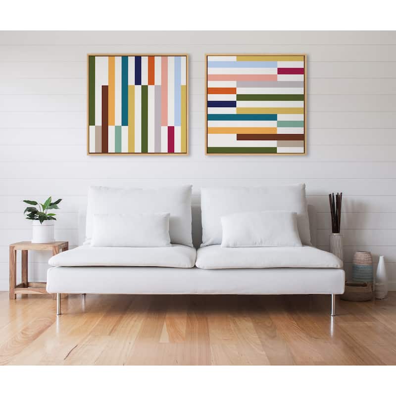 Kate and Laurel Sylvie Modern Color Block Stacks I Framed Canvas by The Creative Bunch Studio - Natural