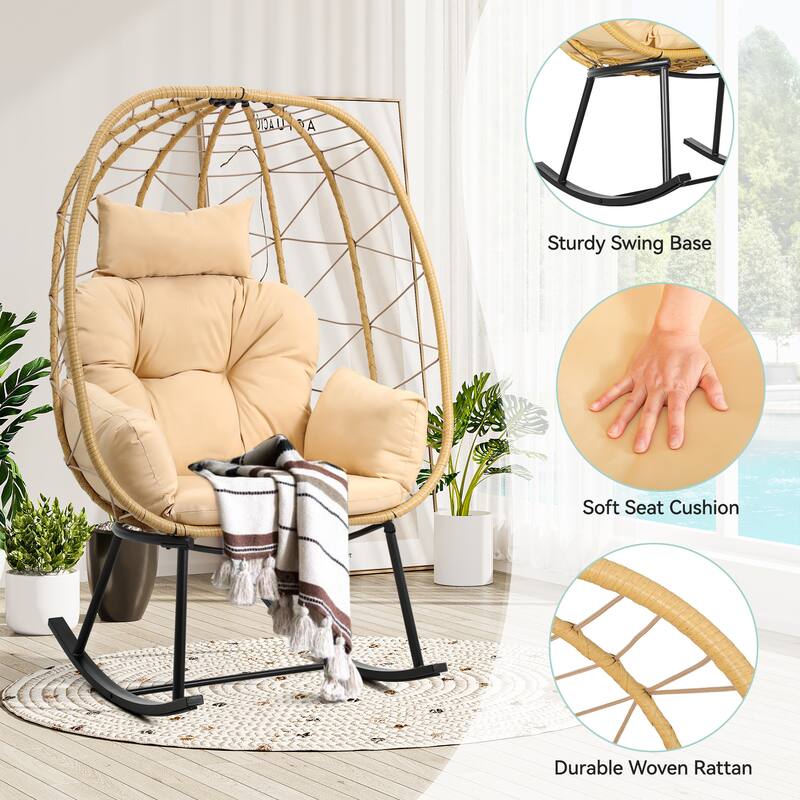 Moasis Cushioned Egg Chair with Rocker, PE Wicker