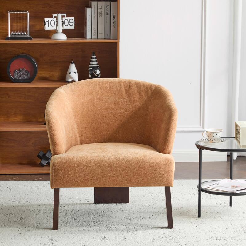 Modern Accent Chair with Round Back & Wooden Legs - Pumpkin Orange