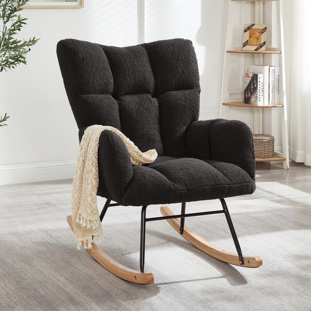 Anmytek Comfy Tufted Teddy Fabric Glider Rocking Chair
