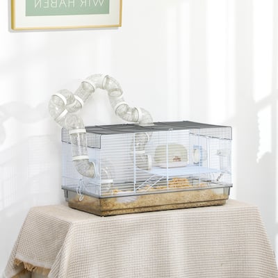 Hamster Cage with Tubes, Running Wheel, Ramp and Play Hut - 22.8" L x 12.6" W x 12.2" H