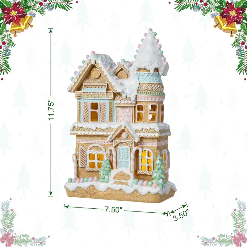 Glitzhome Lighted Christmas Gingerbread House Resin Village Xmas Table Decor Collectible Figurines