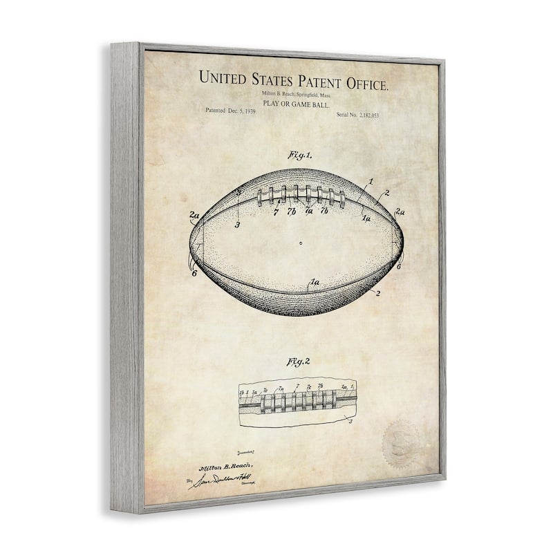Stupell American Football Sports Patent Diagram Blueprint Design Framed Wall Art - Beige