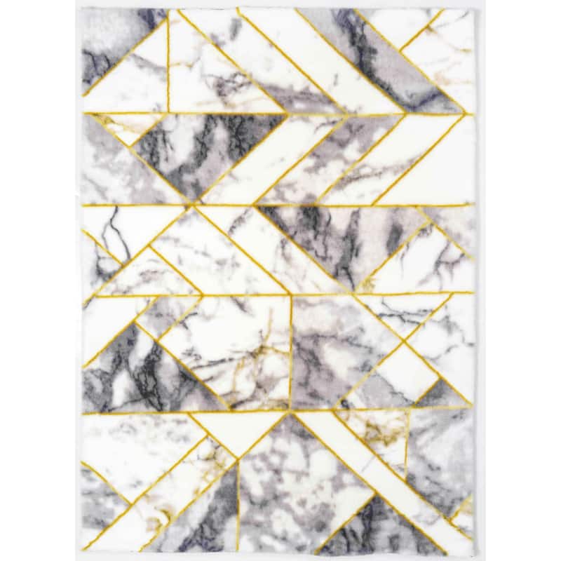 Luxury Collection Abstract Marble 5x7 Area Rug - 5' X 7' - 5' X 7' - Grey/Gold