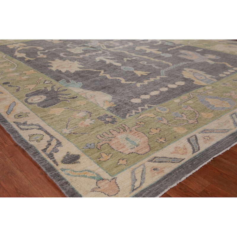 Hand Knotted Oriental 100% Wool Carpet Transitional All-Over Greys & Charcoal Oushak Area Rug - 9' 10'' X 8' 1''