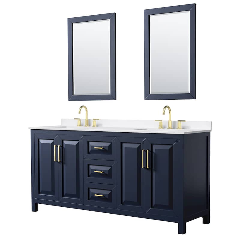 Wyndham Collection WCV252572D-QTZ-US3M24 Daria 72" Free Standing - Dark Blue / White Quartz Top / Brushed Gold