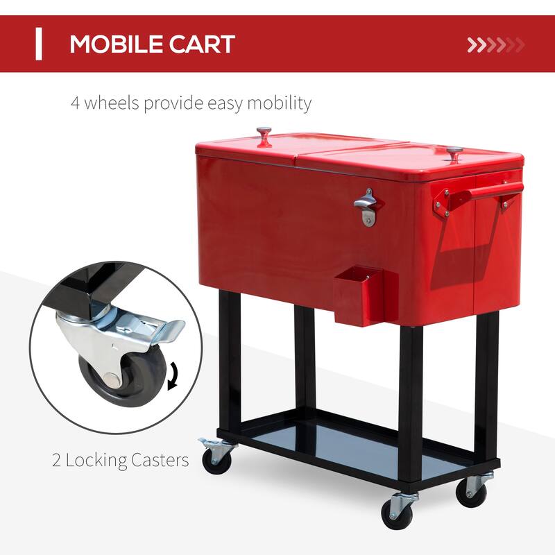 Outsunny 80 QT Rolling Cooler Cart with Wheels for Party