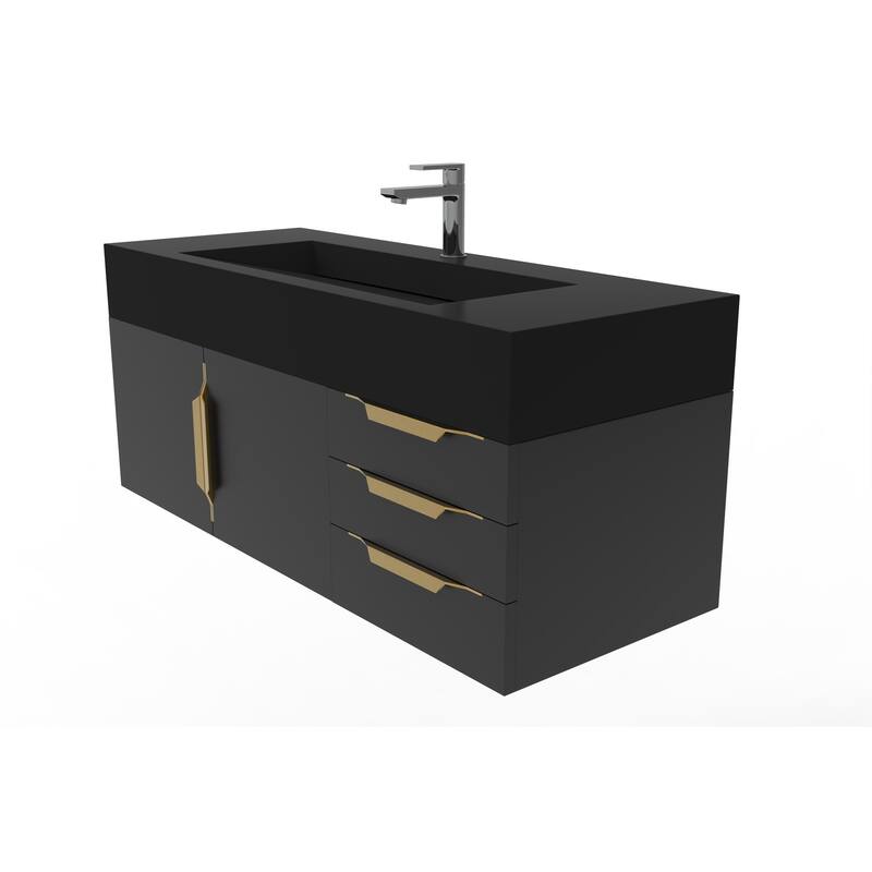Nile 48" Wall Mounted Bathroom Vanity Set w/ Black Top