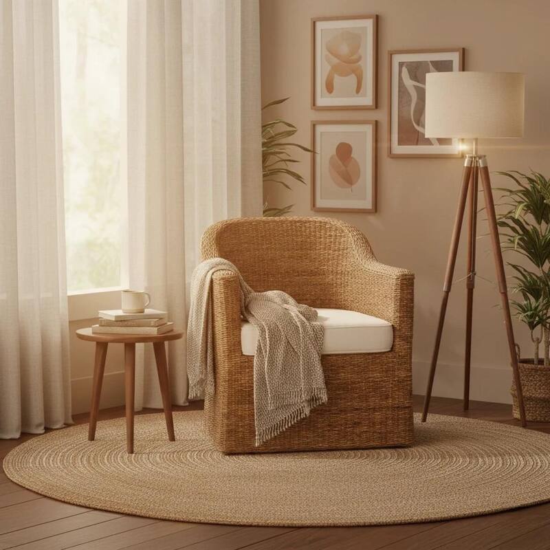 NPD Furniture Earwyn Woven Abaca Upholstered Barrel Chair