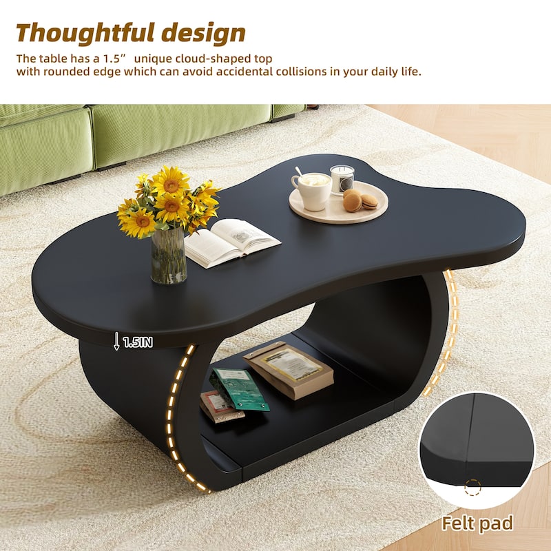 "39.3'' x 23.6'' Cloud Coffee Table - 1.5'' Thick Cream Top with Curved Legs, Unique Living Room Accent Table for Small Spaces