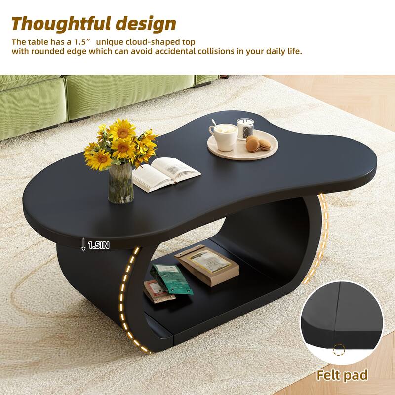 Modern Cloud Coffee Table with Thick Tabletop and Curved Legs, Cream Style Accent Table - 39.3" W × 23.6" D × 17.7" H