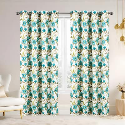 Naila Metallic Floral Room Darkening Grommet Window Curtain Panel, 54x84 Inches - 54x84 Inches